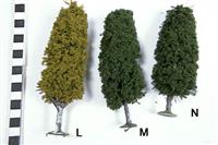 S2003-056.L,M,N.jpg; S2003-0056; Zeven grote donker groene bomen, vijf grote licht groene bomen en twee kleine licht groene bomen op een plastic voetje; boom